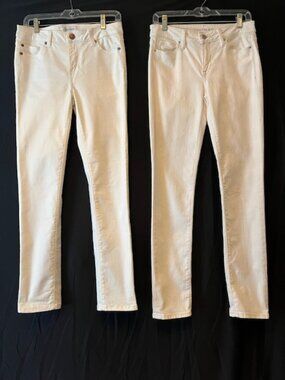 Two pairs of straight leg white jeans; Liverpool and Calvin Klein